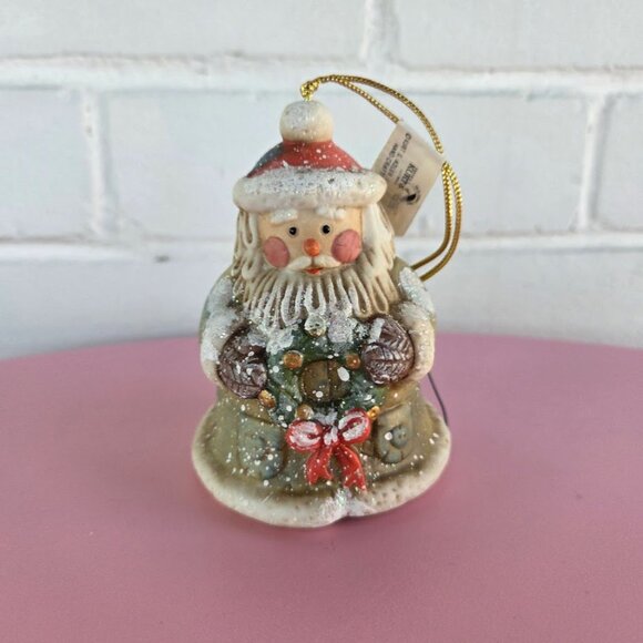 VTG Ceramic Santa Claus and Wreath Bell Ornament- Christmas Santa Bell Ornament - Picture 4 of 7